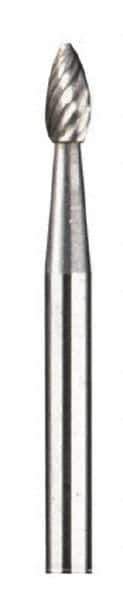Dremel - 1/8" Cut Diam, 1/8" Shank Diam, Flame Head Double Cut Burr - Carbide, Radius End, 7/32" LOC - Industrial Tool & Supply