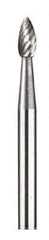 Dremel - 1/8" Cut Diam, 1/8" Shank Diam, Flame Head Double Cut Burr - Carbide, Radius End, 7/32" LOC - Industrial Tool & Supply