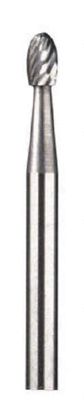 Dremel - 1/8" Cut Diam, 1/8" Shank Diam, Oval Head Double Cut Burr - Carbide, Radius End, 13/64" LOC - Industrial Tool & Supply