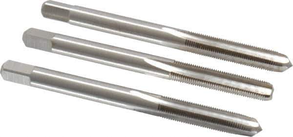 Interstate - M5x0.50 Metric Fine, 4 Flute, Bottoming, Plug & Taper, Bright Finish, High Speed Steel Tap Set - Right Hand Cut, 2-3/8" OAL, 7/8" Thread Length - Industrial Tool & Supply