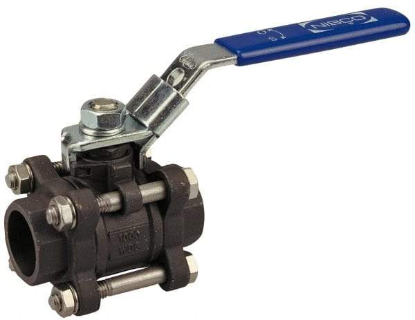 NIBCO - 1-1/4" Pipe, Full Port, Carbon Steel Standard Ball Valve - 3 Piece, Inline - One Way Flow, Socket Weld x Socket Weld Ends, Locking Lever Handle, 1,000 WOG - Industrial Tool & Supply