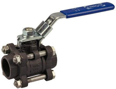 NIBCO - 1-1/4" Pipe, Full Port, Carbon Steel Standard Ball Valve - 3 Piece, Inline - One Way Flow, Socket Weld x Socket Weld Ends, Locking Lever Handle, 1,000 WOG - Industrial Tool & Supply