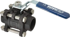 NIBCO - 1" Pipe, Full Port, Carbon Steel Standard Ball Valve - 3 Piece, Inline - One Way Flow, Socket Weld x Socket Weld Ends, Locking Lever Handle, 1,000 WOG - Industrial Tool & Supply