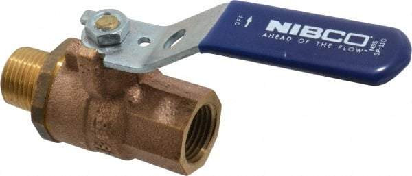 NIBCO - 1/2" Pipe, Full Port, Bronze Standard Ball Valve - 2 Piece, Inline - One Way Flow, MNPT x FNPT Ends, Lever Handle, 600 WOG, 200 WSP - Industrial Tool & Supply