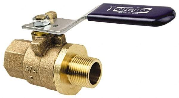 NIBCO - 2" Pipe, Full Port, Bronze Standard Ball Valve - 2 Piece, Inline - One Way Flow, MNPT x FNPT Ends, Lever Handle, 600 WOG, 200 WSP - Industrial Tool & Supply