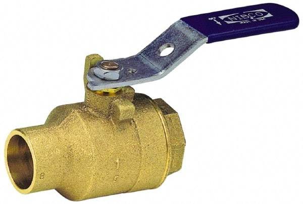 NIBCO - 1-1/2" Pipe, Full Port, Bronze Standard Ball Valve - 2 Piece, Inline - One Way Flow, FNPT x Soldered Ends, Lever Handle, 600 WOG, 150 WSP - Industrial Tool & Supply
