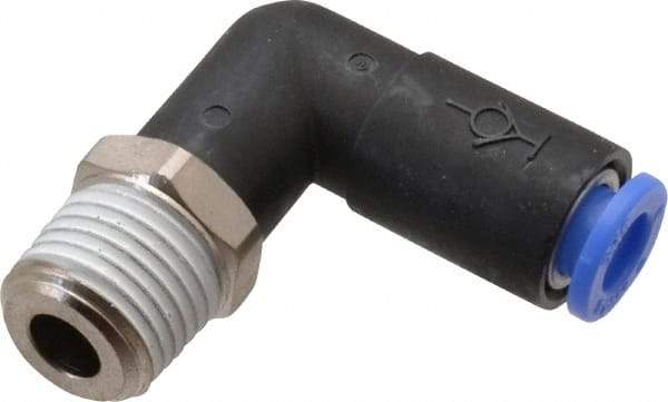 SMC PNEUMATICS - 6mm OD, R(PT) 1/4 Thread, Brass/Polybutylene Push-to-Connect Male Elbow - 145 Max psi - Industrial Tool & Supply