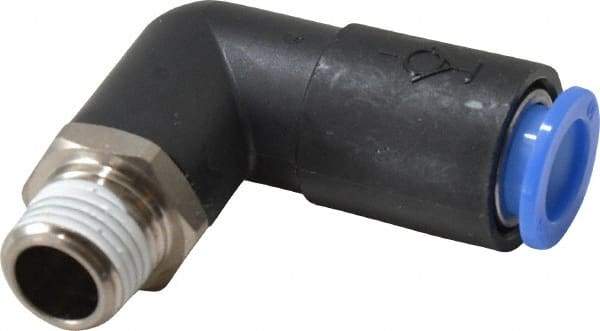 SMC PNEUMATICS - 10mm OD, R(PT) 1/4 Thread, Brass/Polybutylene Push-to-Connect Male Elbow - 145 Max psi - Industrial Tool & Supply