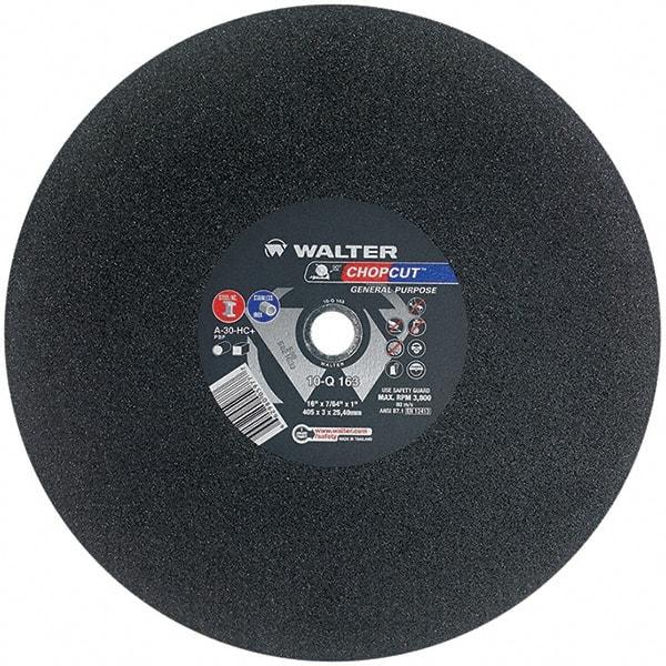 WALTER Surface Technologies - 16" 30 Grit Aluminum Oxide Cutoff Wheel - 7/64" Thick, 1" Arbor, 3,800 Max RPM, Use with Electric & Gas Powered Saws - Industrial Tool & Supply