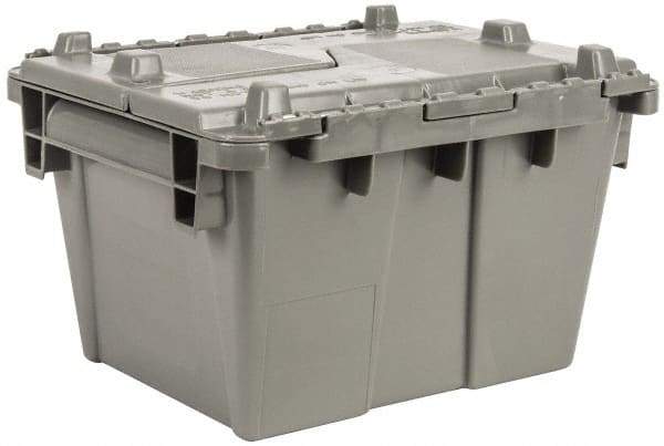 Orbis - 0.8 Cu Ft, 40 Lb Load Capacity Gray Polyethylene Attached-Lid Container - Stacking, Nesting, 20.6" Long x 13-1/2" Wide x 6-1/2" High, Lid Included - Industrial Tool & Supply