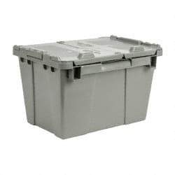 Orbis - 0.6 Cu Ft, 70 Lb Load Capacity Gray Polyethylene Attached-Lid Container - Stacking, Nesting, 15.2" Long x 10.9" Wide x 9.7" High, Lid Included - Industrial Tool & Supply