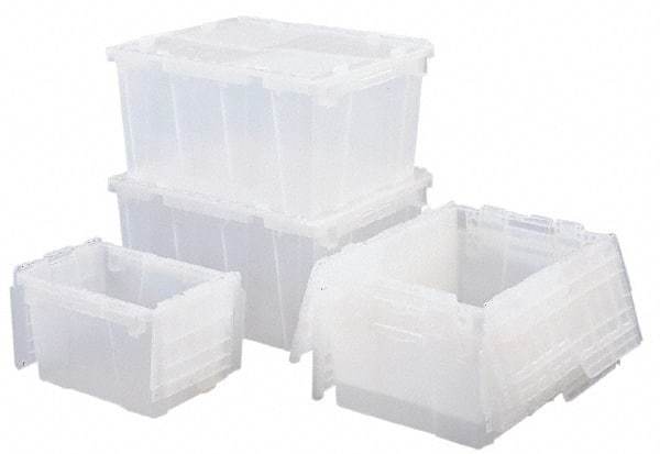 Orbis - 0.6 Cu Ft, 70 Lb Load Capacity Clear Polypropylene Attached-Lid Container - Stacking, Nesting, 15.2" Long x 10.9" Wide x 9.7" High, Lid Included - Industrial Tool & Supply