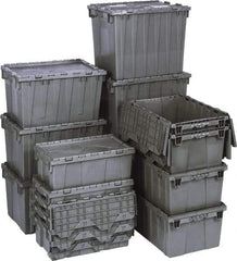 Quantum Storage - 1.42 Cu Ft, 75 Lb Load Capacity Gray Polyethylene Attached-Lid Container - Stacking, Nesting, 22.1" Long x 12.6" Wide x 11.9" High, Lid Included - Industrial Tool & Supply