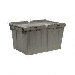 Quantum Storage - 1.67 Cu Ft, 60 Lb Load Capacity Gray Polyethylene Attached-Lid Container - Stacking, Nesting, 21.8" Long x 15" Wide x 12.8" High, Lid Included - Industrial Tool & Supply