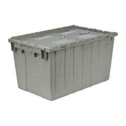 Quantum Storage - 2.2 Cu Ft, 90 Lb Load Capacity Gray Polyethylene Attached-Lid Container - Stacking, Nesting, 25.4" Long x 16.3" Wide x 14.1" High, Lid Included - Industrial Tool & Supply