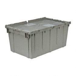 Quantum Storage - 2.5 Cu Ft, 100 Lb Load Capacity Gray Polyethylene Attached-Lid Container - Stacking, Nesting, 27.3" Long x 16.6" Wide x 12-1/2" High, Lid Included - Industrial Tool & Supply