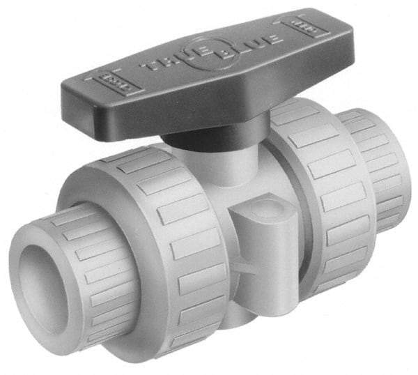 Plast-O-Matic - 1-1/4" Pipe, Full Port, CPVC True Union Design Ball Valve - Inline - Two Way Flow, FNPT x FNPT Ends, Tee Handle, 175 WOG - Industrial Tool & Supply
