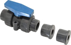 Plast-O-Matic - 1/2" Pipe, Full Port, PVC True Union Design Ball Valve - Inline - Two Way Flow, FNPT x FNPT Ends, Tee Handle, 175 WOG - Industrial Tool & Supply