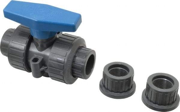 Plast-O-Matic - 3/4" Pipe, Full Port, PVC True Union Design Ball Valve - Inline - Two Way Flow, FNPT x FNPT Ends, Tee Handle, 175 WOG - Industrial Tool & Supply