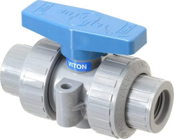 Plast-O-Matic - 1/2" Pipe, Full Port, CPVC True Union Design Ball Valve - Inline - Two Way Flow, FNPT x FNPT Ends, Tee Handle, 175 WOG - Industrial Tool & Supply