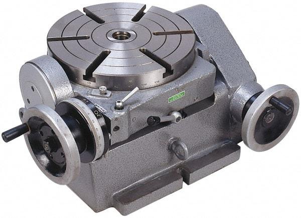 Phase II - 299.97mm Table Diam, Horizontal Tilting Rotary Machining Table - 168.91mm Centerline Height, 1.6" Bore Diam, 4MT Center Taper, 13.97mm T-Slot Width, 90:1 Gear Ratio - Industrial Tool & Supply