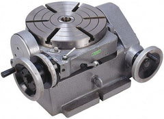 Phase II - 249.94mm Table Diam, Horizontal Tilting Rotary Machining Table - 150.11mm Centerline Height, 1.2" Bore Diam, 3MT Center Taper, 11.94mm T-Slot Width, 90:1 Gear Ratio - Industrial Tool & Supply