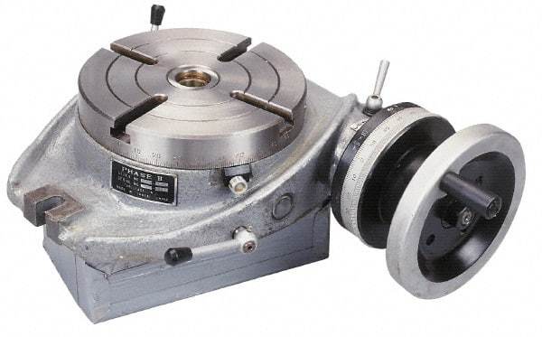 Phase II - 6" Table Diam, Horizontal Rotary Machining Table - 2MT Center Taper, 0.39" T-Slot Width - Industrial Tool & Supply