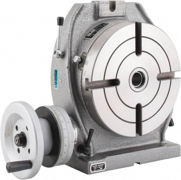 Phase II - 8" Table Diam, Horizontal & Vertical Rotary Machining Table - 5.985" Centerline Height, 3MT Center Taper, 0.465" T-Slot Width - Industrial Tool & Supply