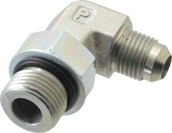Parker - 3/8" Tube OD, 37° Steel Flared Tube Straight Thread Elbow - 3/4 UNF, Flare x SAE-ORB Ends - Industrial Tool & Supply