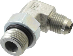 Parker - 3/8" Tube OD, 37° Steel Flared Tube Straight Thread Elbow - 3/4 UNF, Flare x SAE-ORB Ends - Industrial Tool & Supply