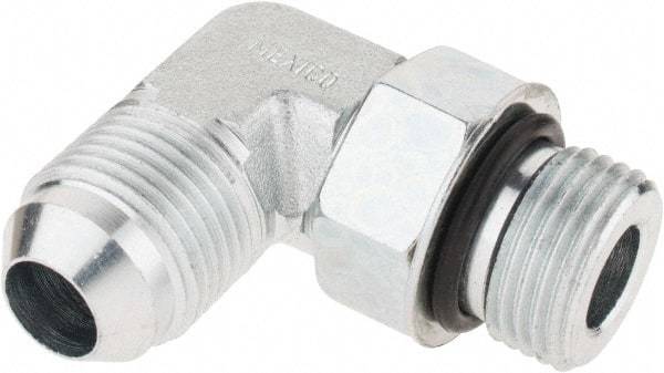 Parker - 1/2" Tube OD, 37° Steel Flared Tube Straight Thread Elbow - 3/4 UNF, Flare x SAE-ORB Ends - Industrial Tool & Supply