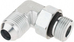 Parker - 1/2" Tube OD, 37° Steel Flared Tube Straight Thread Elbow - 3/4 UNF, Flare x SAE-ORB Ends - Industrial Tool & Supply