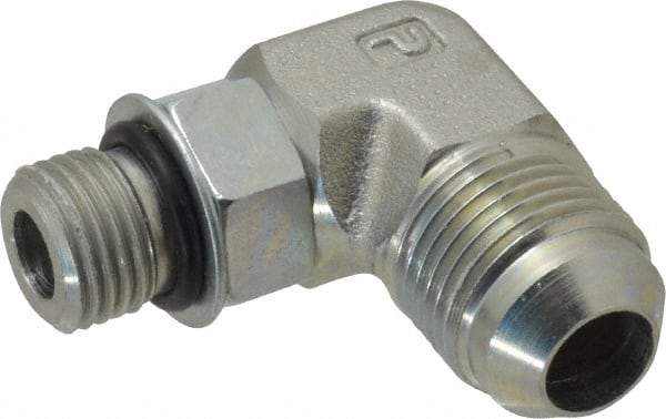 Parker - 1/2" Tube OD, 37° Steel Flared Tube Straight Thread Elbow - 9/16 UNF, Flare x SAE-ORB Ends - Industrial Tool & Supply