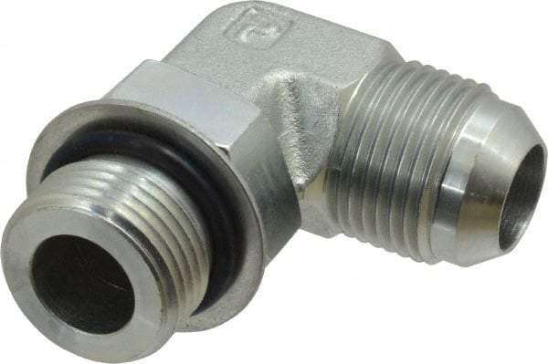 Parker - 3/4" Tube OD, 37° Steel Flared Tube Straight Thread Elbow - 1-1/16 UNF, Flare x SAE-ORB Ends - Industrial Tool & Supply