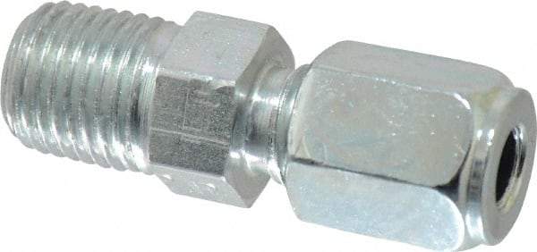 Parker - Metal Flareless Bite Tube Male Connector - 1/4 NPTF - Industrial Tool & Supply