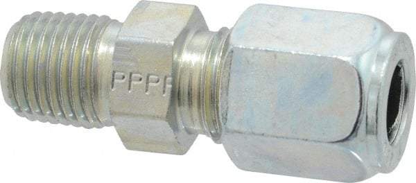 Parker - Metal Flareless Bite Tube Male Connector - 1/4 NPTF - Industrial Tool & Supply