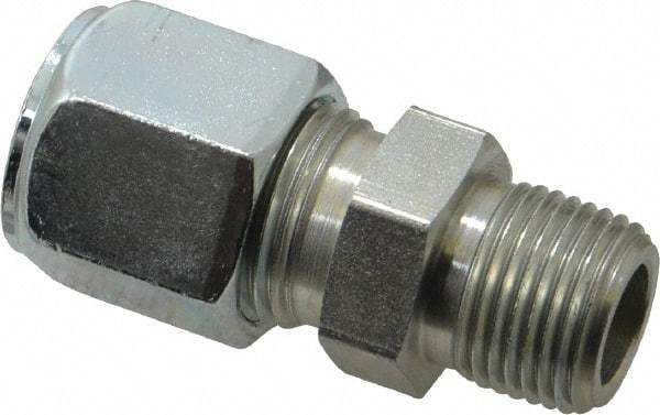 Parker - Metal Flareless Bite Tube Male Connector - 3/8 NPTF - Industrial Tool & Supply