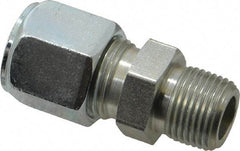 Parker - Metal Flareless Bite Tube Male Connector - 3/8 NPTF - Industrial Tool & Supply
