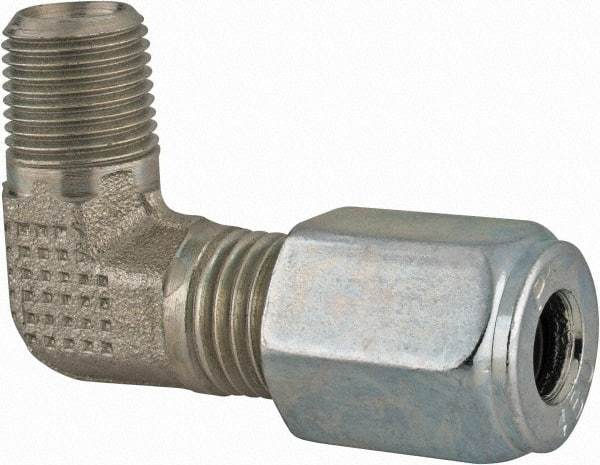 Parker - Metal Flareless Bite Tube Male Elbow - 1/8 NPTF - Industrial Tool & Supply