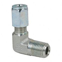 Parker - Metal Flareless Bite Tube Male Elbow - 1/4 NPTF - Industrial Tool & Supply