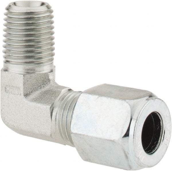 Parker - Metal Flareless Bite Tube Male Elbow - 1/4 NPTF - Industrial Tool & Supply