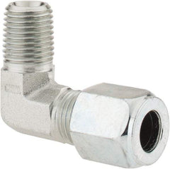 Parker - Metal Flareless Bite Tube Male Elbow - 1/4 NPTF - Industrial Tool & Supply