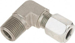 Parker - Metal Flareless Bite Tube Male Elbow - 3/8 NPTF - Industrial Tool & Supply