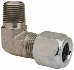 Parker - Metal Flareless Bite Tube Male Elbow - 3/8 NPTF - Industrial Tool & Supply