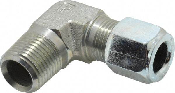 Parker - Metal Flareless Bite Tube Male Elbow - 1/2 NPTF - Industrial Tool & Supply