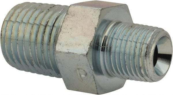Parker - 1/2 x 1/4 Male Thread, Zinc Plated Steel Industrial Pipe Hex Nipple - MNPTF, 6,000 psi - Industrial Tool & Supply