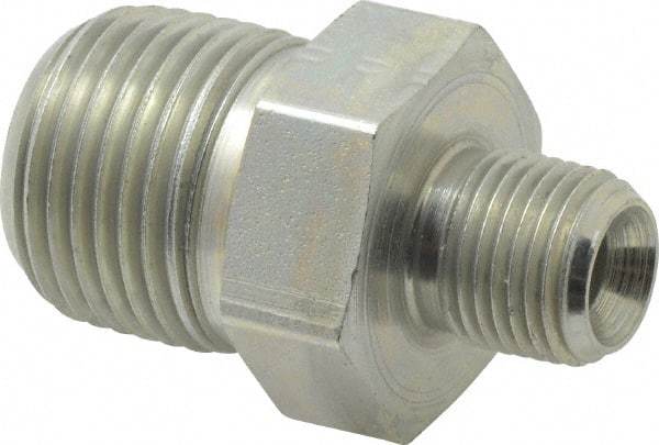 Parker - 3/8 x 1/8 Male Thread, Zinc Plated Steel Industrial Pipe Hex Nipple - MNPTF, 6,000 psi - Industrial Tool & Supply