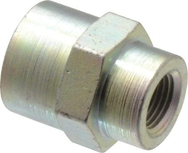 Parker - 1/4 x 1/8 Female Thread, Zinc Plated Steel Industrial Pipe Coupling - FNPTF, 6,000 psi - Industrial Tool & Supply