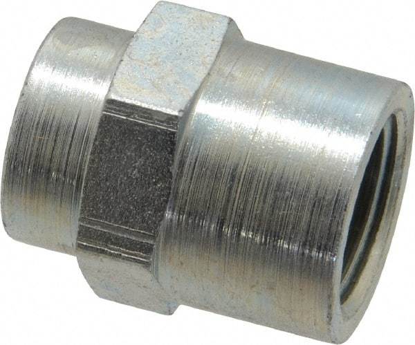 Parker - 3/8 x 1/4 Female Thread, Zinc Plated Steel Industrial Pipe Coupling - FNPTF, 6,000 psi - Industrial Tool & Supply