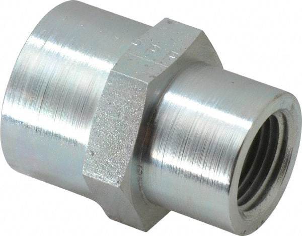 Parker - 3/4 x 1/2 Female Thread, Zinc Plated Steel Industrial Pipe Coupling - FNPTF, 4,000 psi - Industrial Tool & Supply